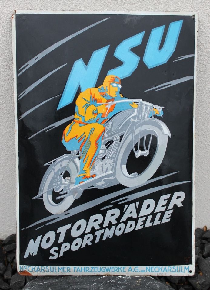 SUCHE NSU Motorräder Emailschild Emailleschild Blechschild Schild in Leipzig