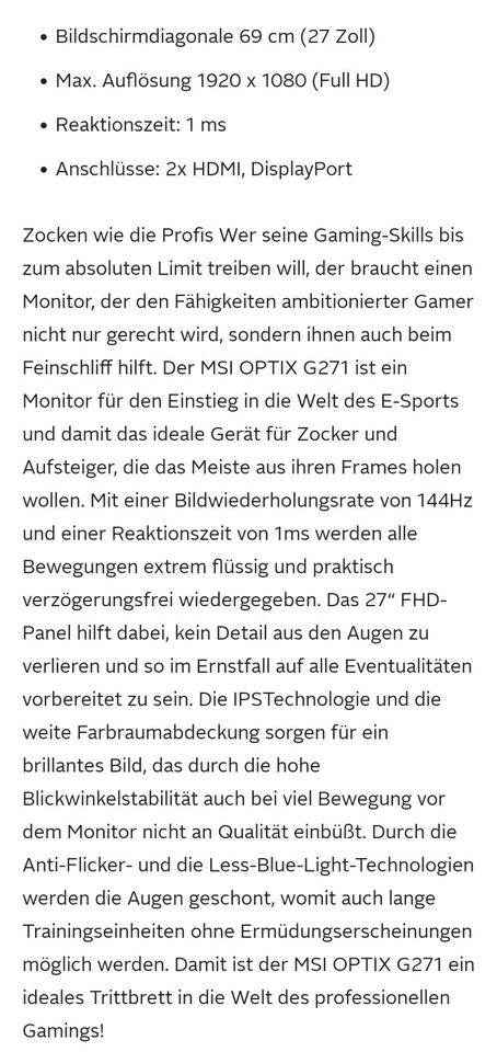 MSI Optix G271 Gaming-Monitor 27 Zoll in Berlin