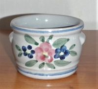 Graue Keramikschale ohne Deckel mit Blütendekor und blauen Ränder Brandenburg - Königs Wusterhausen Vorschau