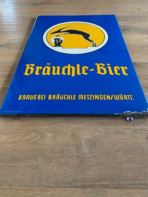 Emaille Email Schild Bräuchle Bier Brauerei Dekoration Reklame in Waiblingen