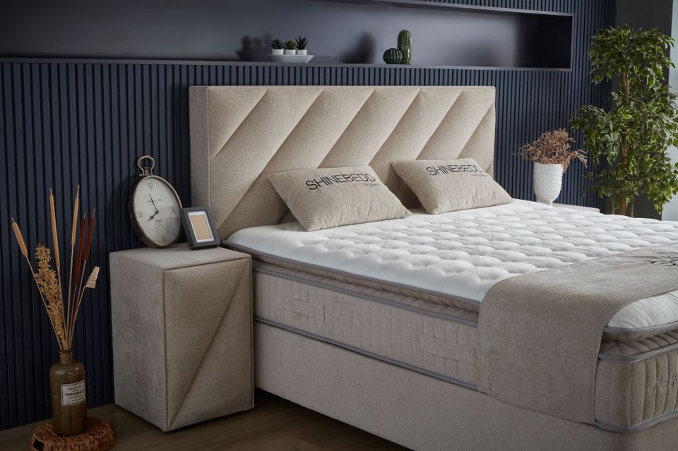 Boxspringbett "Shine" Creme inkl. Matratz, Stauraum in Großheubach