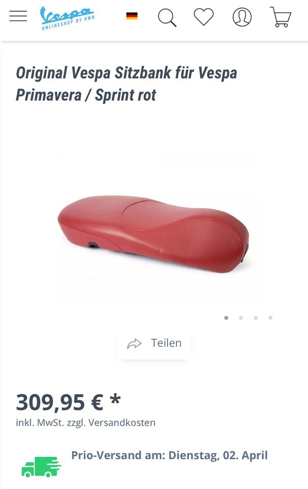 Vespa Roller Sitz Sitzbank in Rot [NEU] NP 300€ in Konstanz