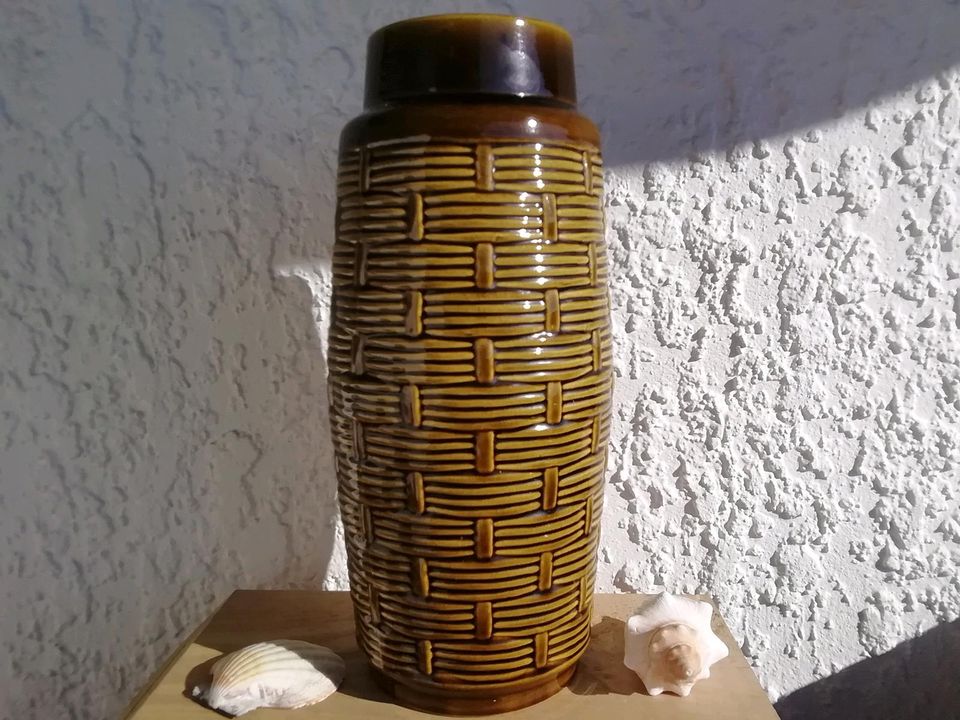 60er Vase AK Keramik 647-30 KorbDekor Mid Century Boho Skandi in Wissen