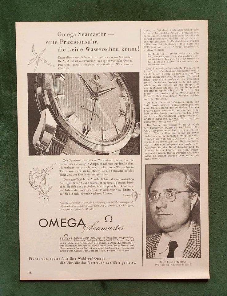 Omega Seamaster 2846 Werbeanzeige 1956 in Danndorf