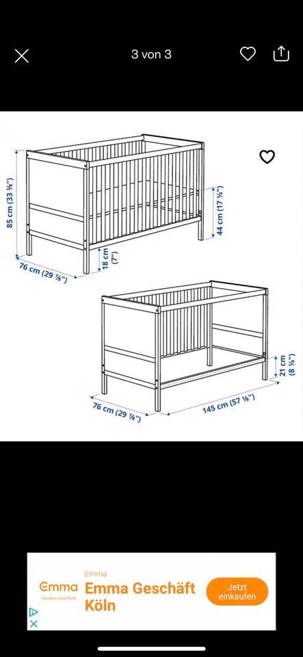 Babybett Kinderbett Ikea Weiß Plus Matratze in Remagen