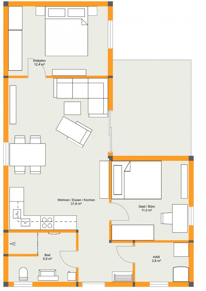 Winkelbungalow Seniorengerrecht 62 m² - schlüsselfertig inkl. Kaufgrundstück in Sassenburg