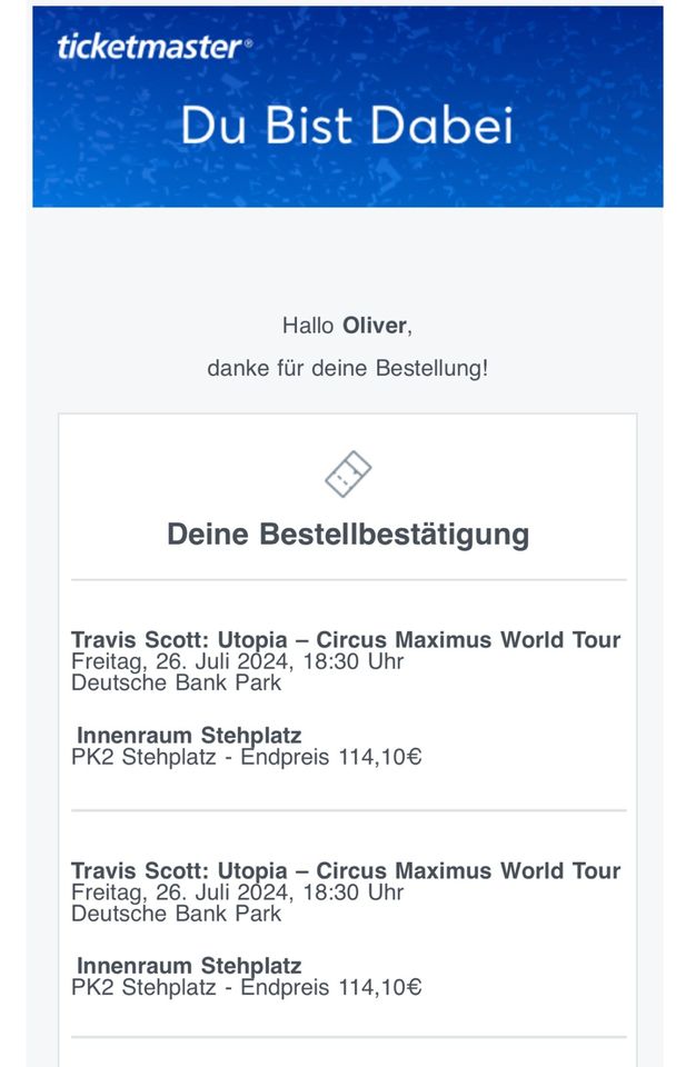 2 x Stehplatz Tickets - Travis Scott Frankfurt 26.07 Freitag in Heusenstamm