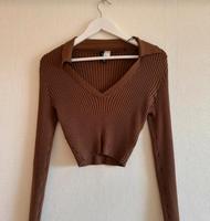 HM H&M Langarmshirt Crop Top Braun V-Ausschnitt Kragen XS 34 Berlin - Westend Vorschau