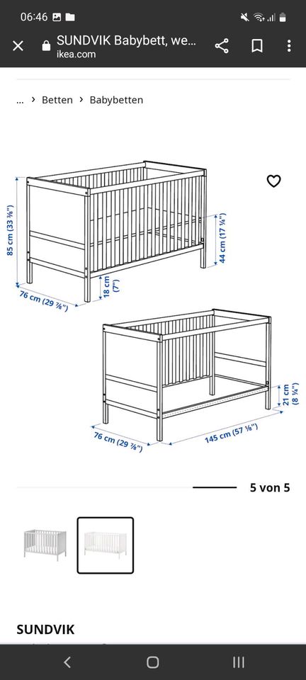 Babybett Ikea SUNDVIK mit  HIMLAVALV Matratze in Reinbek