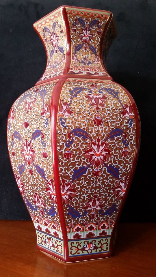 sehr schöne sechseckige chinesische Vase, Deckelvase, Top Zustand in Bobenheim-Roxheim