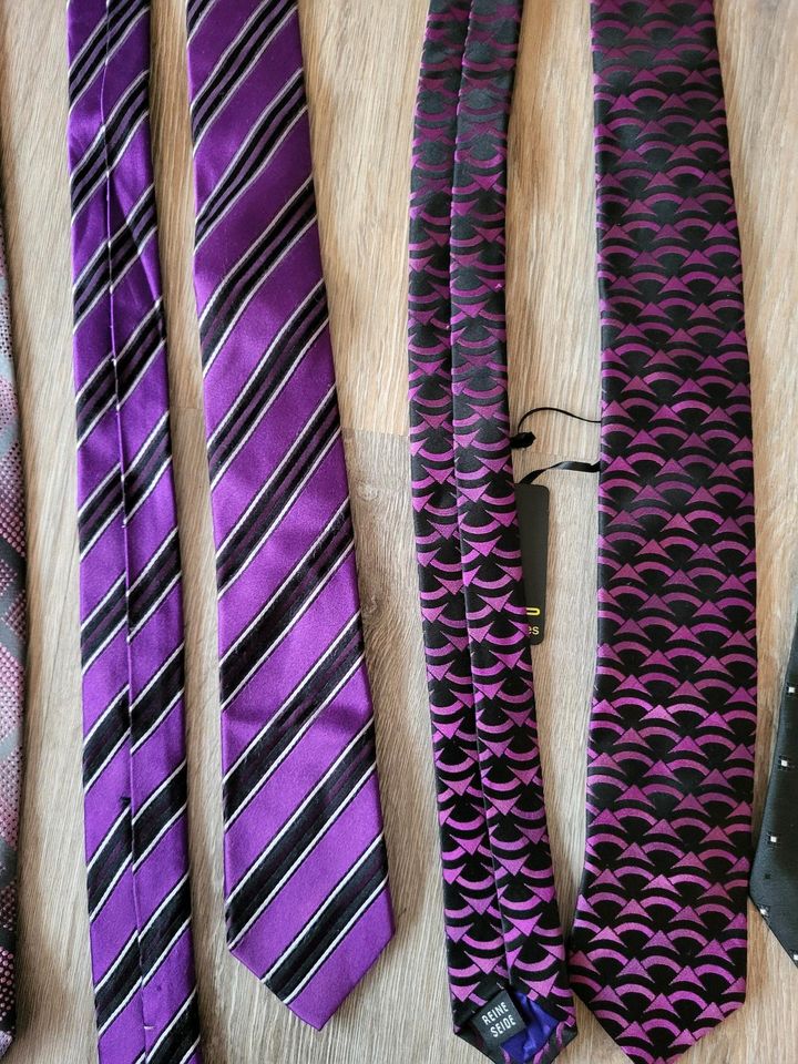 Krawatte Krawatten Lila Schwarz Seide & Polyester in Schortens
