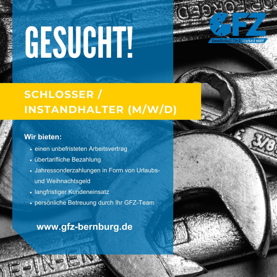 Industriemechaniker /Schlosser /Mechatroniker (m/w/d) in Bernburg in Bernburg (Saale)