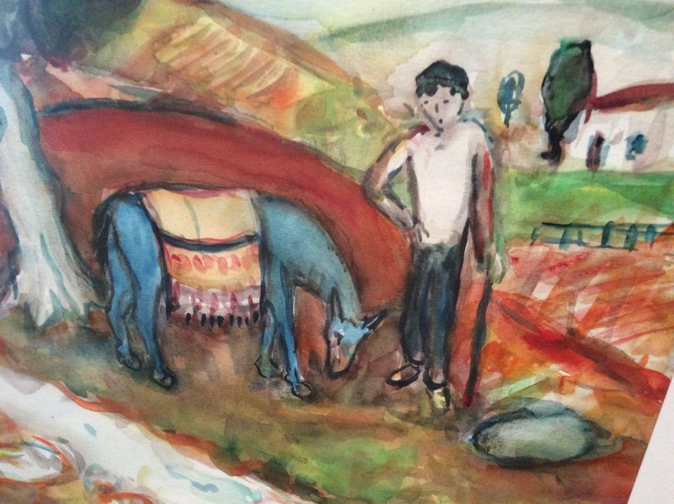 Original von Daher Zidany, signiert, Aquarell auf Papier, gerahmt in Fürth