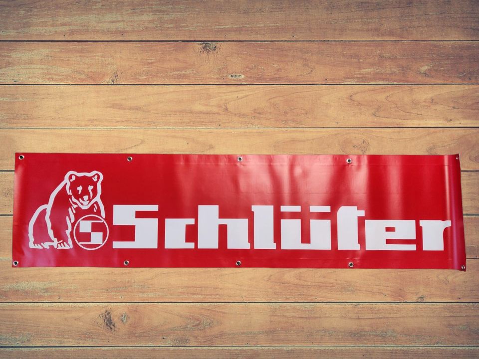 Schlüter Banner Traktor Oldtimer Fahne Werkstatt in Weeze