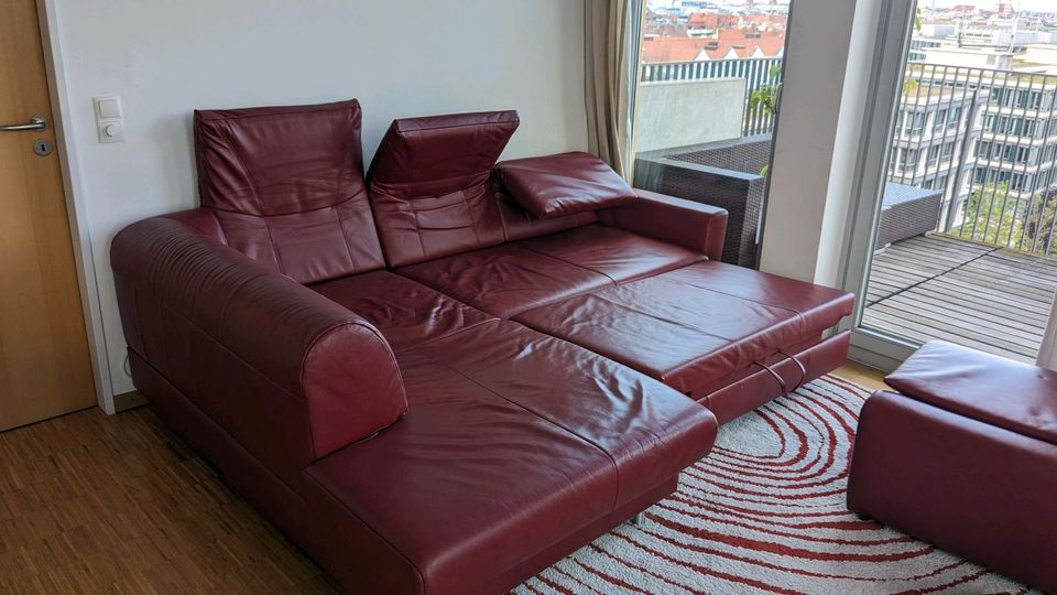 Leder Eck Sofa Weinrot Bettfunktion Stauraum Sessel/Hocker in München