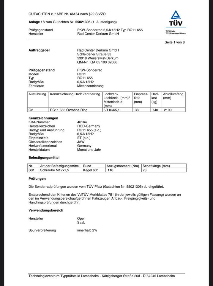 Alufelgen RC Design 6.5x15 ET38 m. Reifen 195/55R15 in Brachtendorf