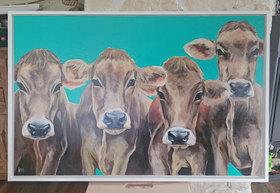 Original Gemälde Unikat Tierportrait Kühe Acryl gerahmt in Wichtshausen