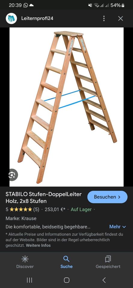 Stabilo Doppelleiter Leiter Holz NEU in Gröbzig