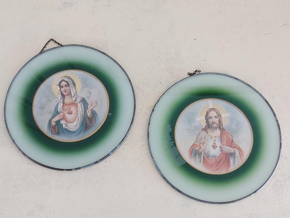 2 alte Heiligenbilder polychrom Jesus Maria Frankreich Shabby in Mönchengladbach