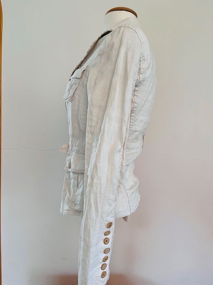 Mexx Jacke, Langarm Bluse, Leinen Bluse, beige, Gr S/36 in Greding