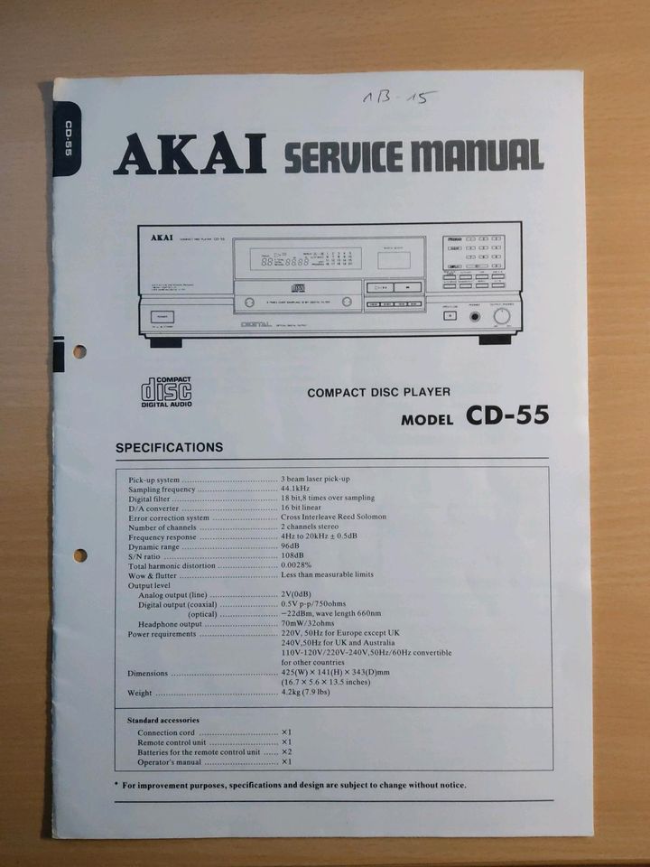 ORIGINAL BEDIENUNGSANL. AKAI CD-PLAYER CD-55 SCHEMATIC DIAGRAM in Neustadt am Rübenberge