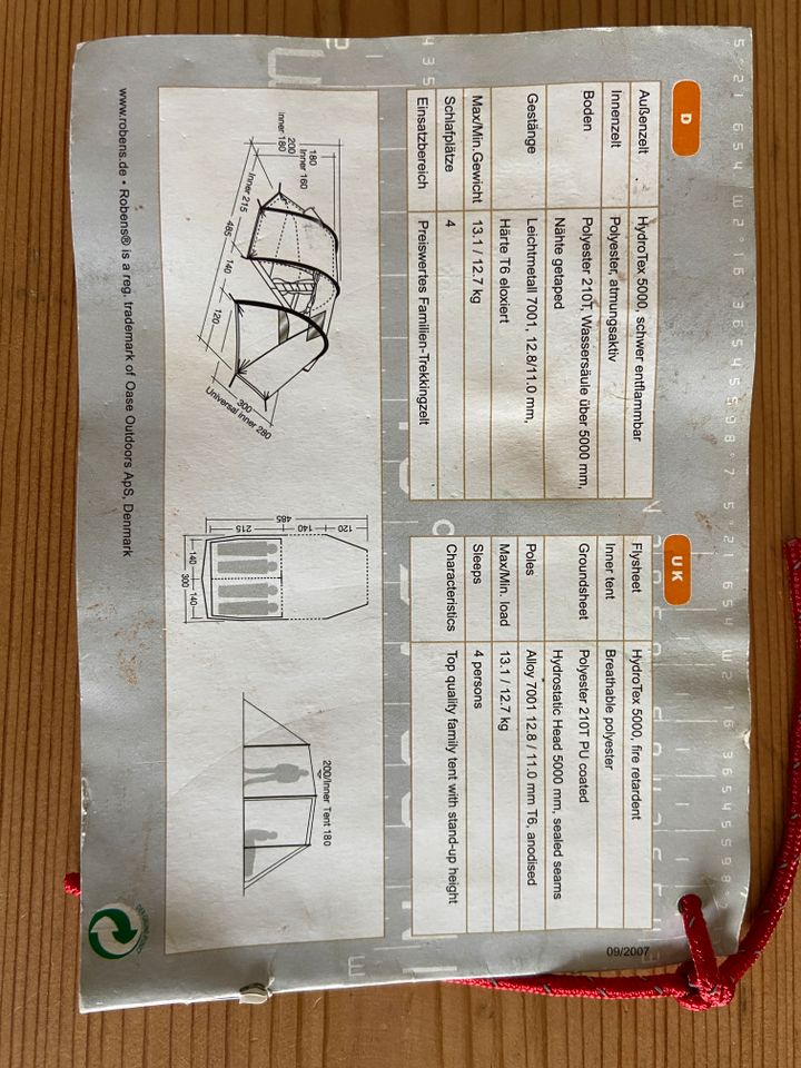 Zelt Robens, 4 Personen + Vorraum (Double Dreamer) in Oststeinbek