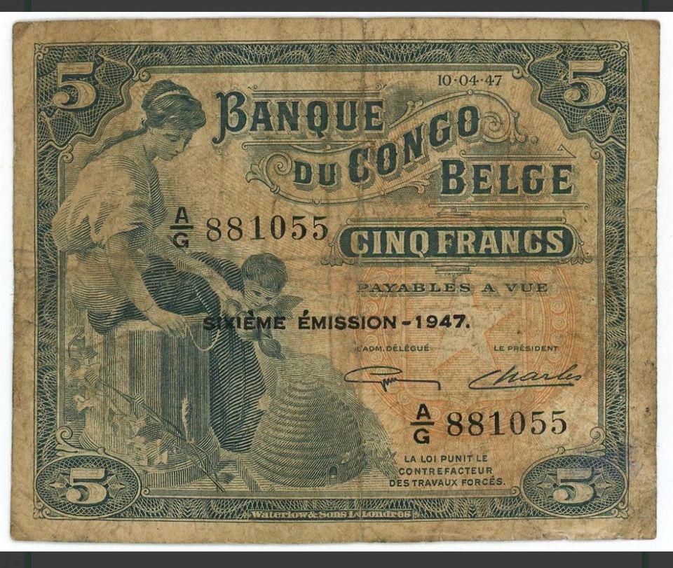 Belgisch Kongo (P013) 5 Francs 1947 F in Landshut