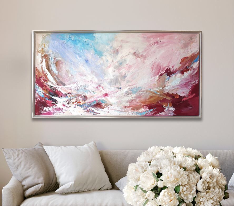 Gemälde abstrakt bunt 104x54 Kunst Malerei Pink Rosa Bild Blau in Laatzen