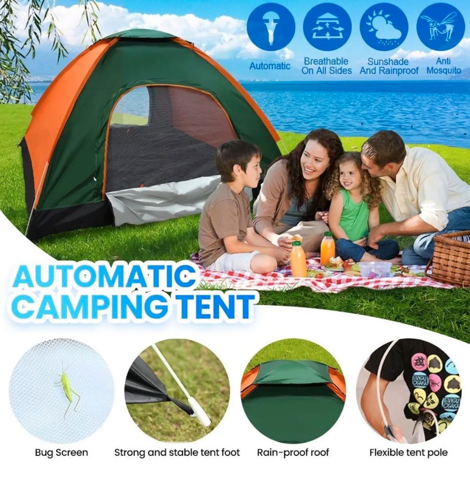 Camping Zelt Automatik Pop-Up 3-4 Personen Wurfzelt Outdoor in Bebra