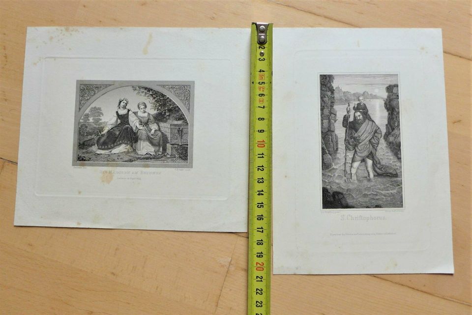 Stahlstich Druck Print schwarz weiß alt vintage St. Christopherus in Adorf-Vogtland