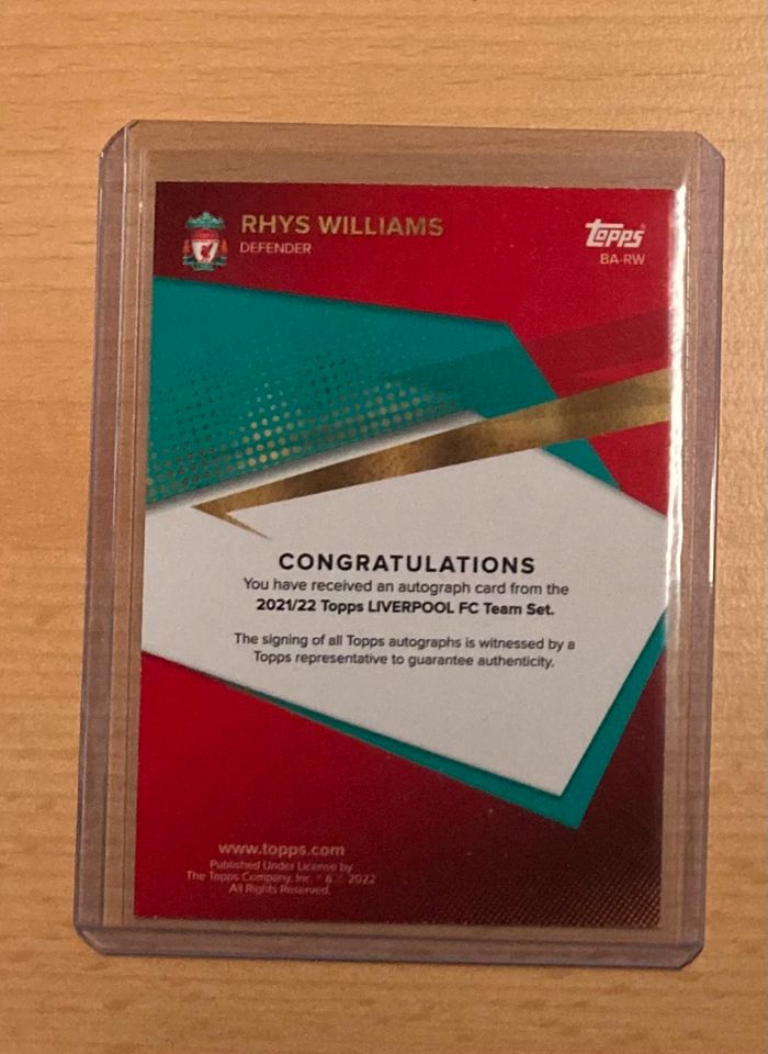 Rhys Williams Autograph Topps Liverpool FC Team Set 2021-22 in Harsewinkel