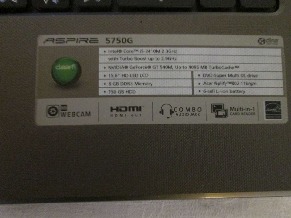 Acer Aspire 5750G intel Core i5 2410 M 8 GB Speicher 750 GB HDD in Köln