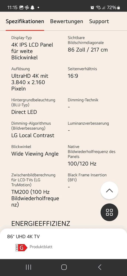 LG UHD 4K Smart TV Flatscreen 86 Zoll 217 cm in Gifhorn