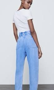 Zara Paperbag Jeans Baggy Fit XS/34 blau Carrot Crop Ankle Neu in Ochsenhausen