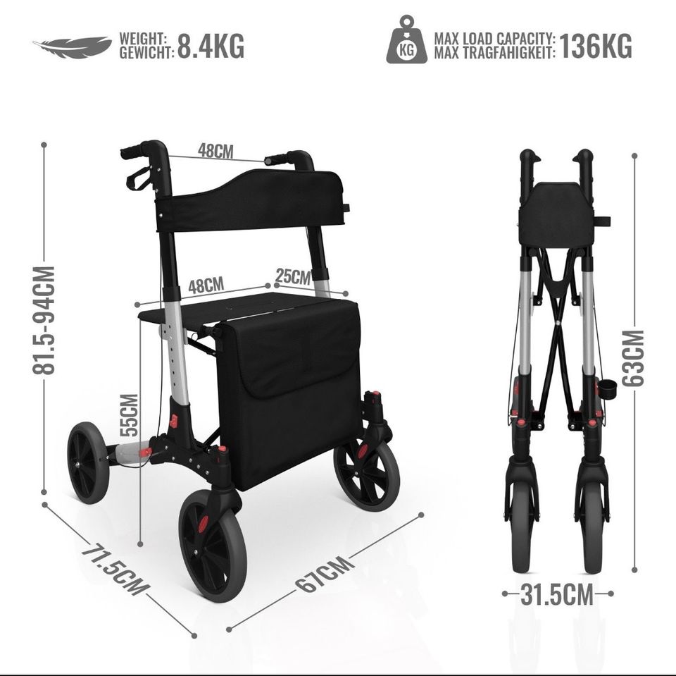 Rollator Gehhilfe Laufhilfe Gehwagen Leichtgewichtrollator in Niederzier