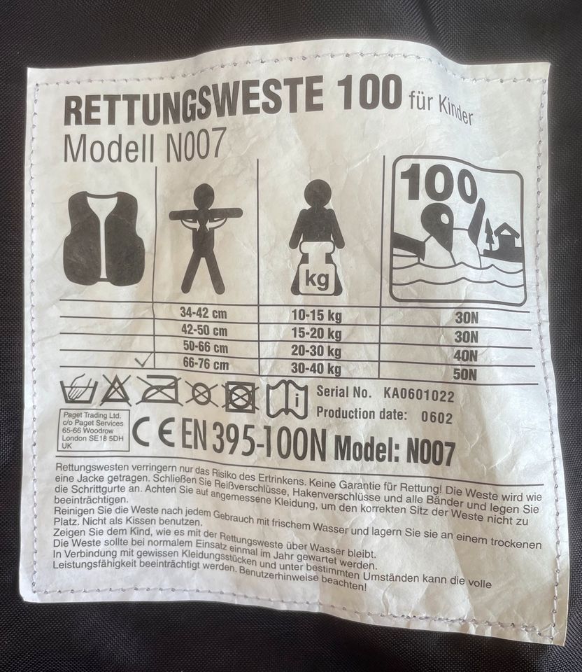Rettungsweste 100, Modell N007 für Kinder in Köln