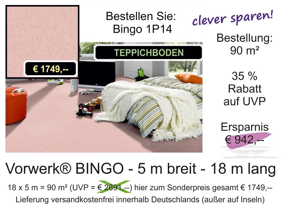 90 m² Teppichboden Vorwerk® Bingo (€ 1749,-- statt UVP € 2691,--) in Osloß