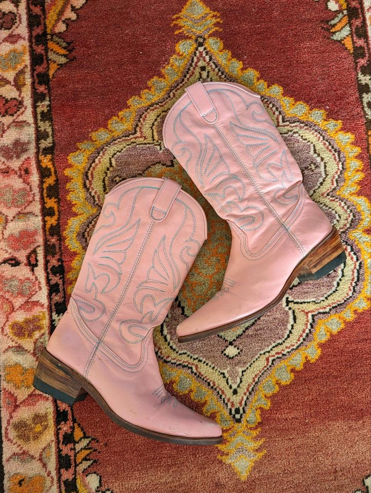 Cowboy Boots Stiefel Rosa Pink Leder 41 42 Hellblau Vintage Biker in Köln