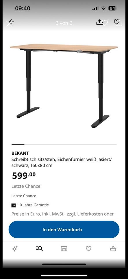 Neu 2 Ikea BEKANT Schreibtische höhenverstellbar 160x80 cm in Berlin