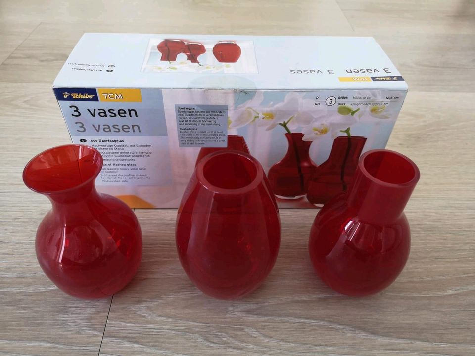 3 Vasen Überfangglas Rot Deko in Wolpertswende