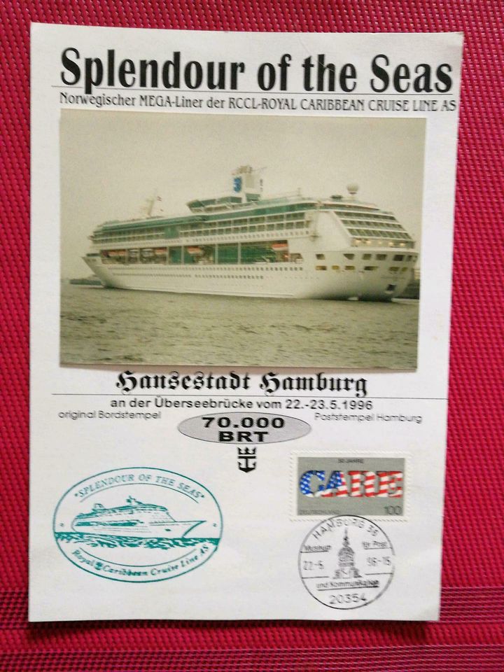 Bordstempel, Splendour of the Seas, Hamburg Stempel1996 in Tespe