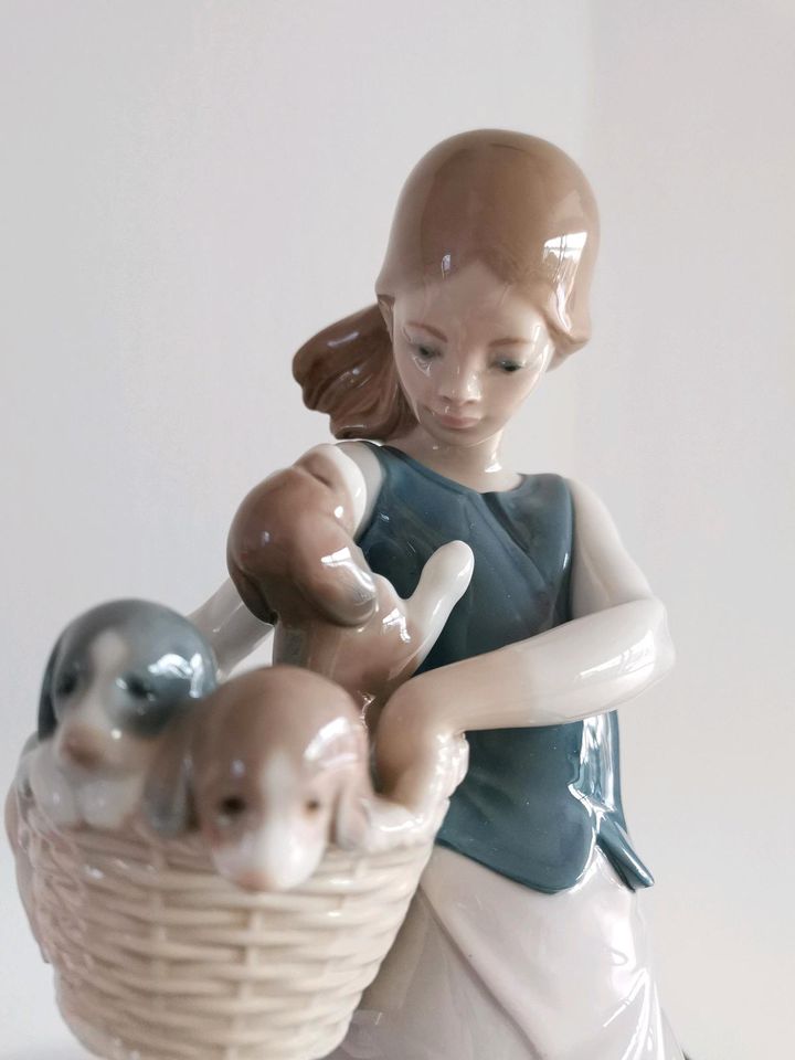 Lladro Porzellan Figur Mädchen mit Welpen, Hunde in Bergisch Gladbach