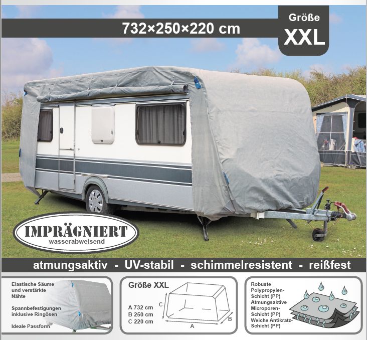 Wohnwagen Schutzhülle XXL 730x250x220 cm Abdeckplane Schutzfolie 7540003 in Hahn am See