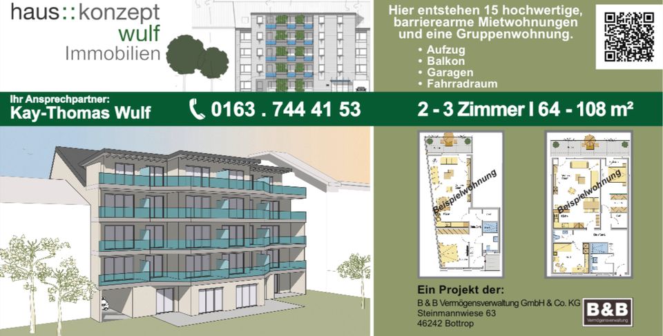 Voll vermietet!!! Dinslaken-Stadtmitte-Mitten im Leben-Mitten in der Stadt  680 - 1150€ * 64,85 - 108,95 m² *  Bezug ca. II. Quartal 2024  15 Passende Wohneinheiten in diesem Projekt in Dinslaken