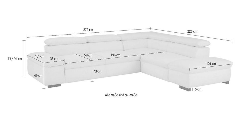 Sofa Ecksofa mit Ottomane inkl. Kopfteilverstellung, Bettfunktion in Hamburg