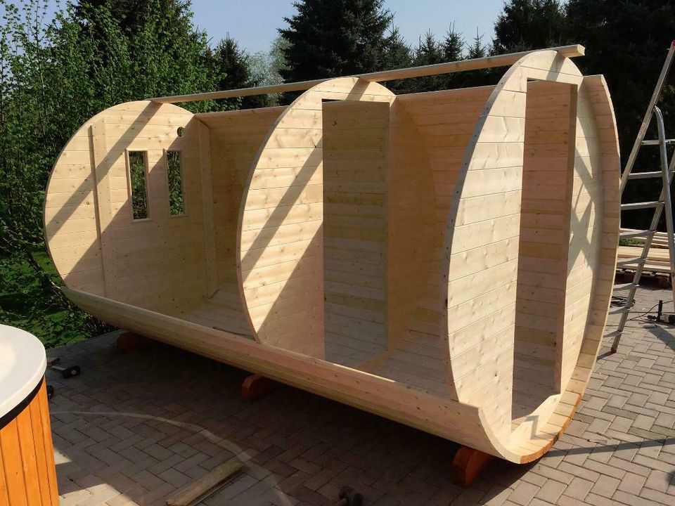 GARTENSAUNA 4x2,2m Ø NEU FASS SAUNA Banja Saunafass Ofen Holz in Hüllhorst