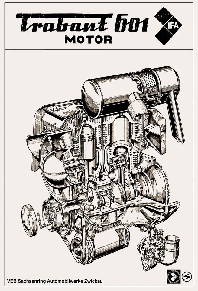 Trabant 601 Motor Schnittbild Kunstdruck Poster 100x75cm €35,00* in Gifhorn