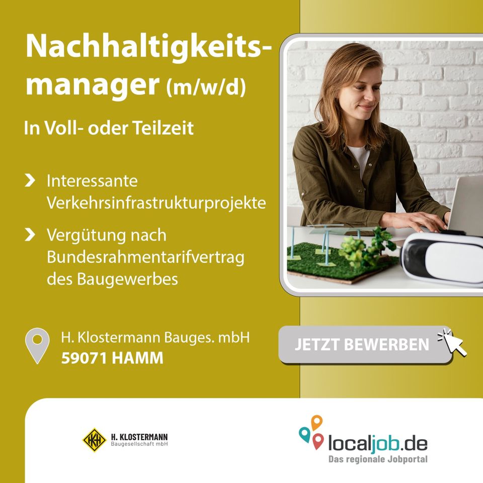 Nachhaltigkeitsmanager (m/w/d) in Hamm bei der H. Klostermann Bauges. mbH gesucht | www.localjob.de # umwelt betriebswirtschaft ressourcenschonend in Hamm