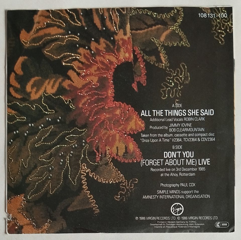 Simple Minds – All The Things She Said 7" in Goldbach