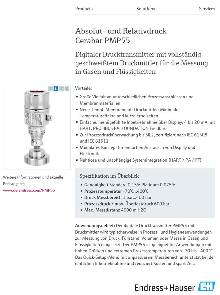 Endress+Hauser PMP55/125 Cerabar M Drucktransmitter -400..400mbar in Velbert